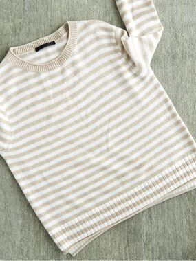 Jenni Kayne Beige and Cream Striped Crewneck Sweater-Size Small-FLAW